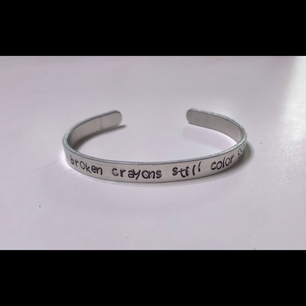 Hand stamped 1/4” x 6” skinny cuff bangle